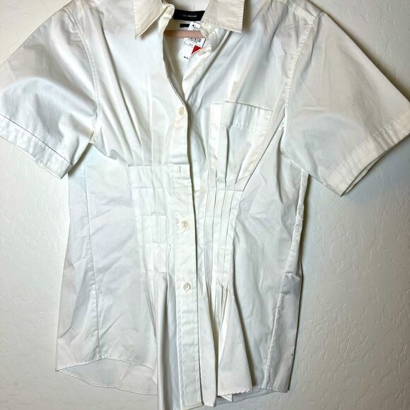 Isabel Marant Gramey Crisp White Cinched Waist Short Sleeve Button Up top 12 NWT - Picture 4 of 6